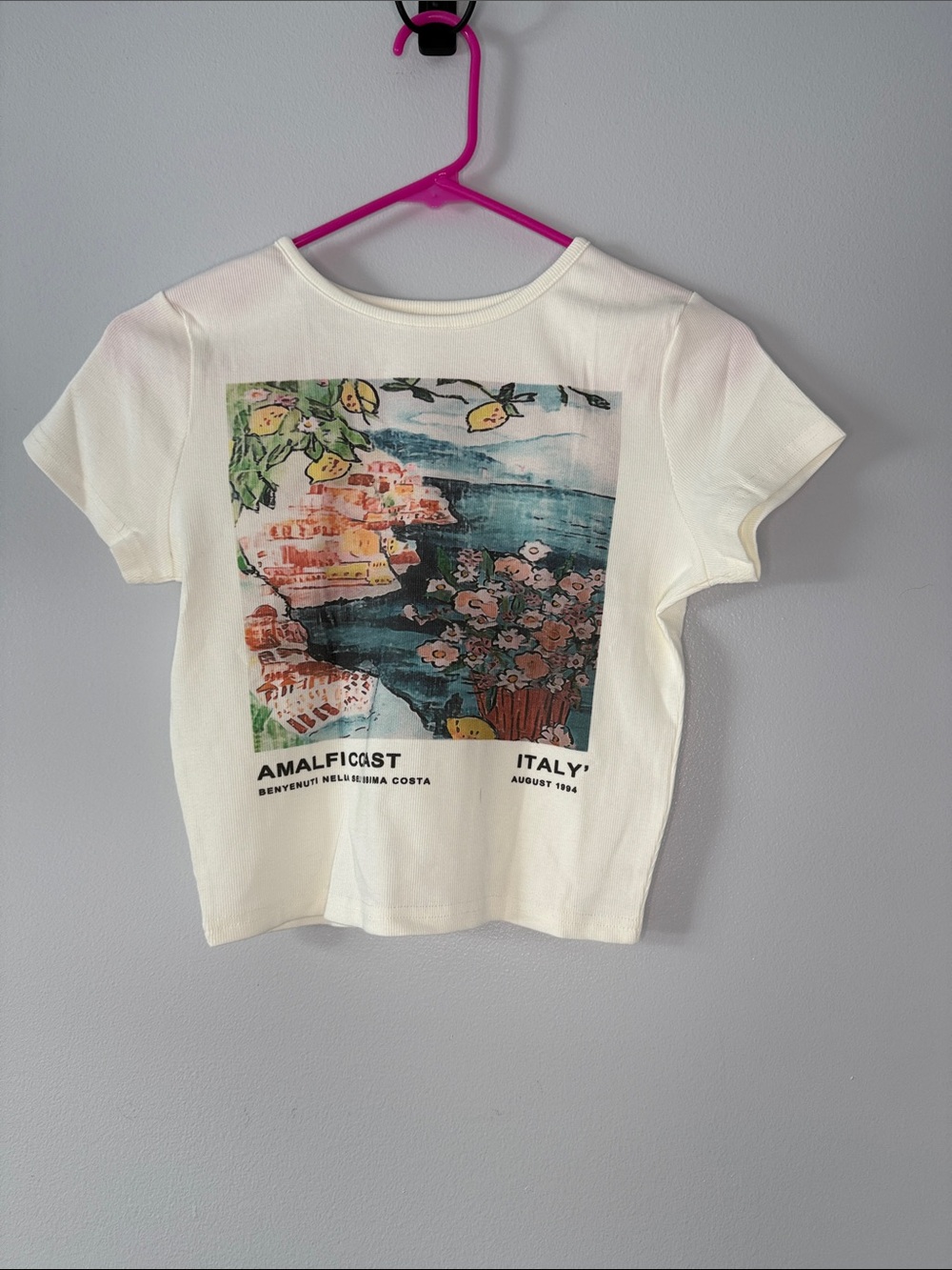 Short-Sleeve Tee with Multicolor Amalfi Coast Graphic